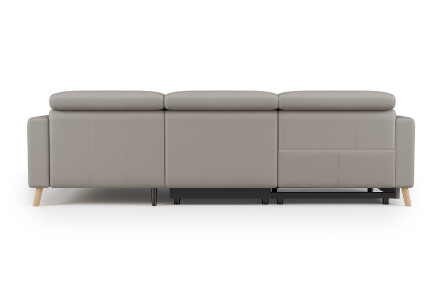 Valencia Elodie Top Grain Leather Sectional Lounge, Three Seats with Right Chaise, Light Grey