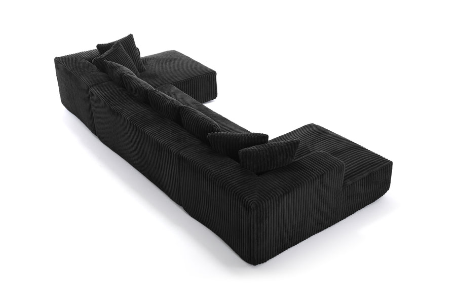 Valencia Alexus Corduroy Fabric U-Shape Sectional Lounge, Black