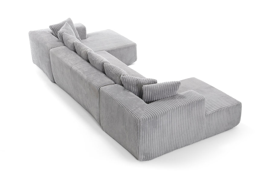 Valencia Alexus Corduroy Fabric U-Shape Sectional Lounge, Light Grey