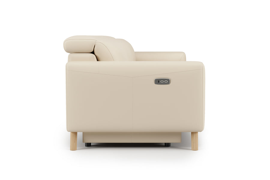 Valencia Elodie Top Grain Leather Loveseat with Console Lounge, Beige