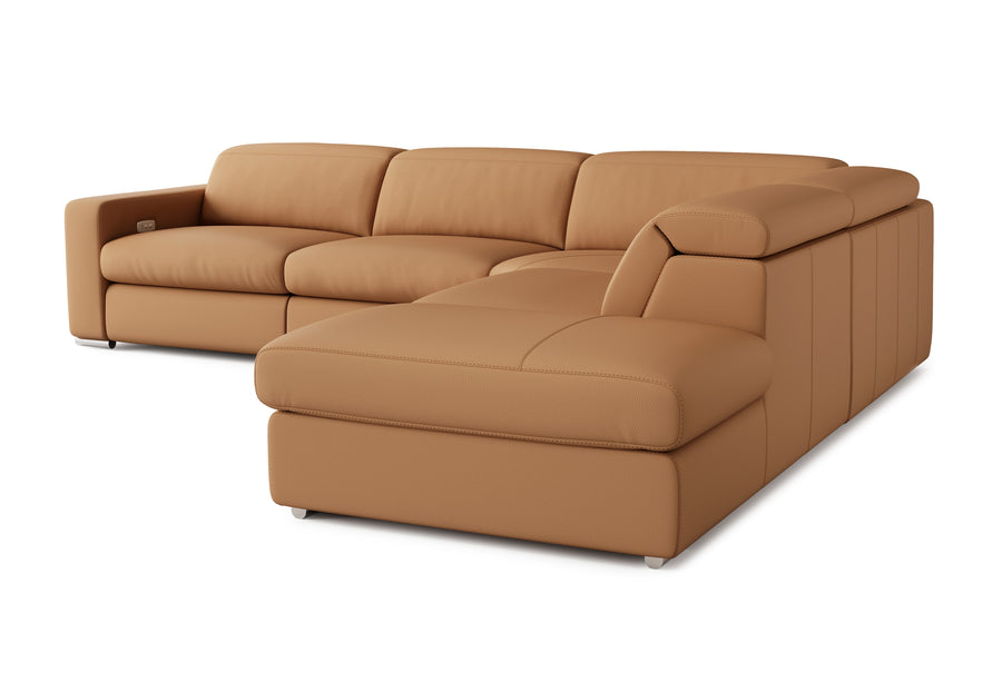 Valencia Clara Leather Reclining Sectional Lounge, Right Hand Chaise, Cognac