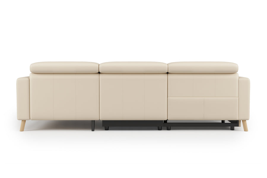 Valencia Elodie Top Grain Leather Sectional Lounge, Three Seats with Right Chaise, Beige