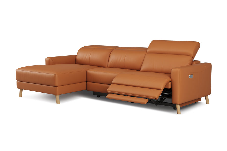 Valencia Elodie Top Grain Leather Sectional Sofa, Three Seats with Left Chaise, Cognac