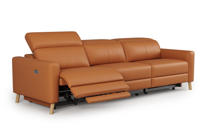 Valencia Elodie Top Grain Leather Three Seats with Double Recliners Lounge, Cognac