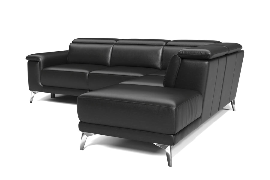 Valencia Pista Modern Top Grain Leather Reclining Sectional Lounge with Right-Hand Facing Chaise, Black
