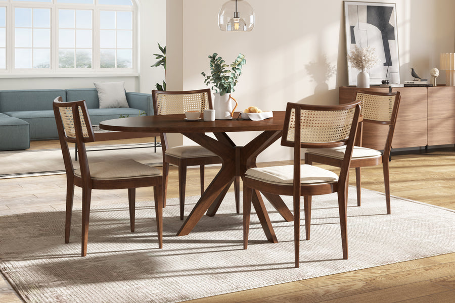 Valencia Harper Modern Woven Cane Dining Chair, Walnut Color