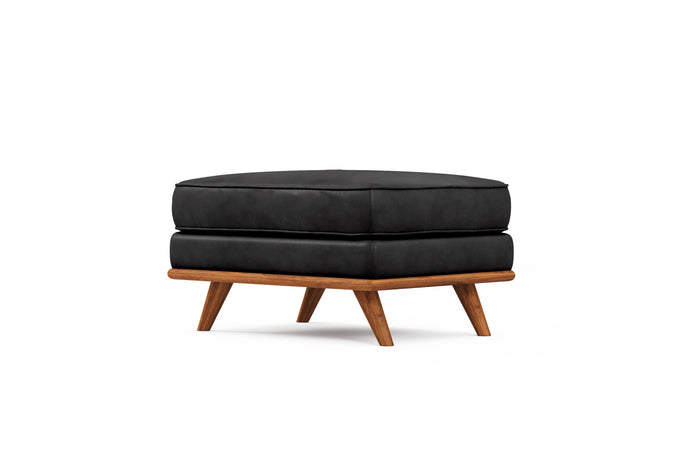 Valencia Artisan Top Grain Leather Ottoman, Black