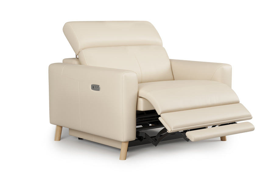 Valencia Elodie Top Grain Leather Recliner Single Seat Lounge, Beige