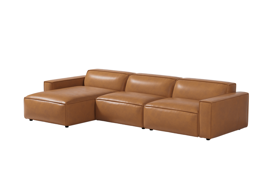 Valencia Montana Full Aniline Leather Theater Lounge Modular Left Chaise Sofa with Down Feather, Caramel Brown