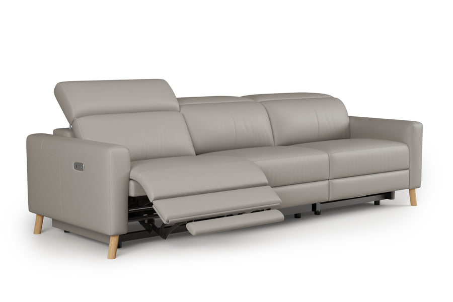 Valencia Elodie Top Grain Leather Three Seats with Double Recliners Lounge, Light Grey