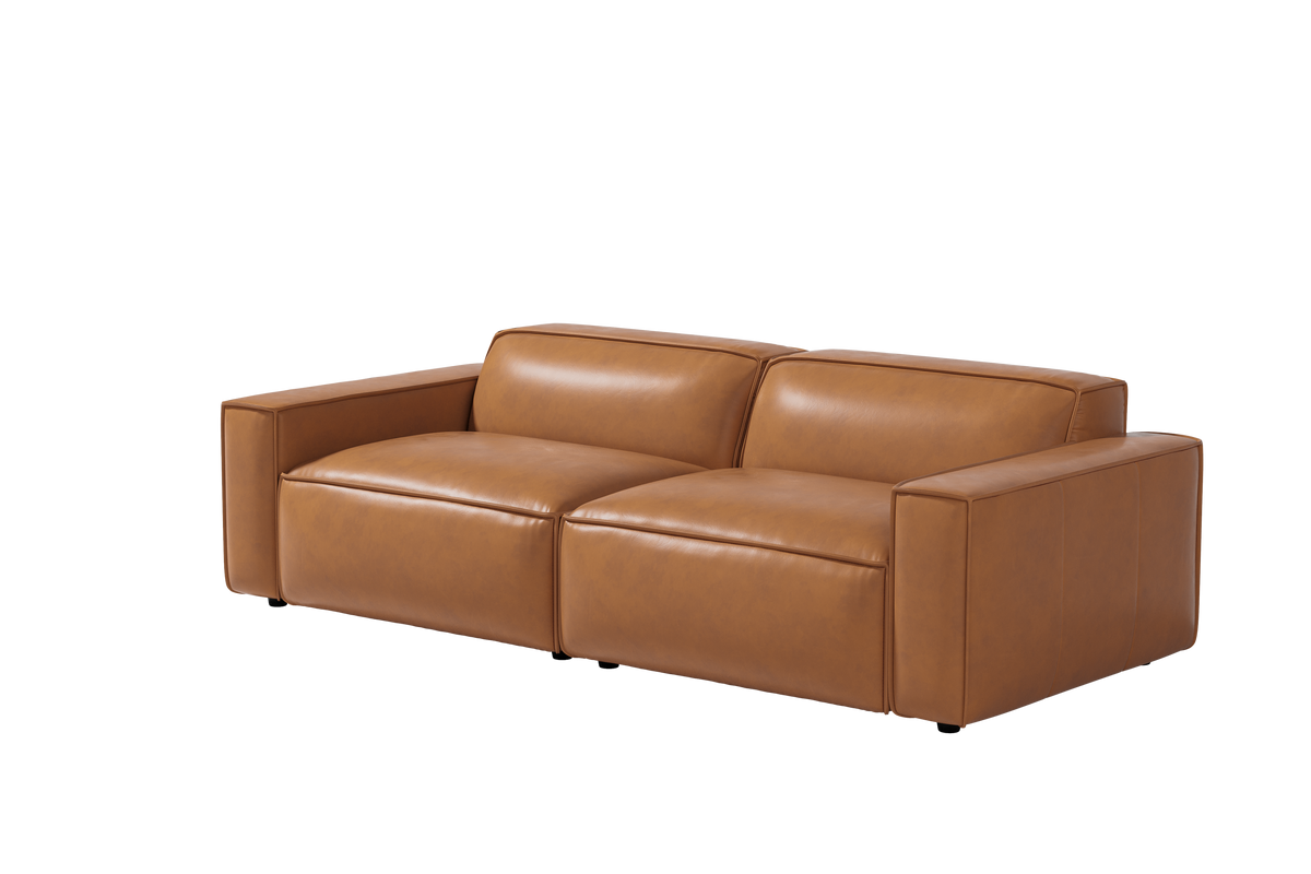 Valencia Nathan Aniline Leather Modular Lounge with Down Feather, Loveseat, Caramel Brown