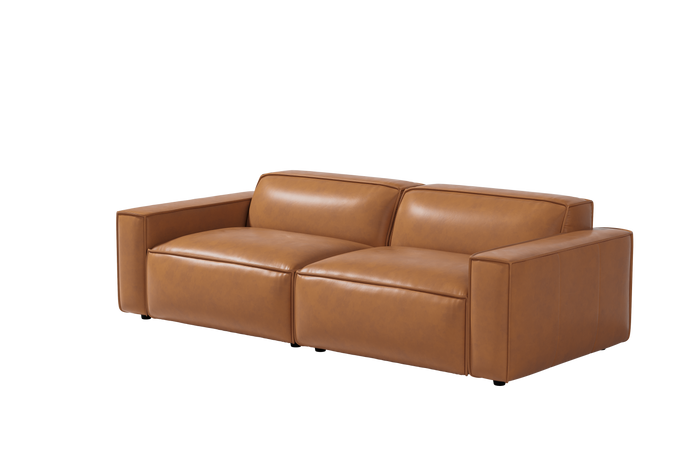 Valencia Nathan Aniline Leather Modular Lounge with Down Feather, Loveseat, Caramel Brown