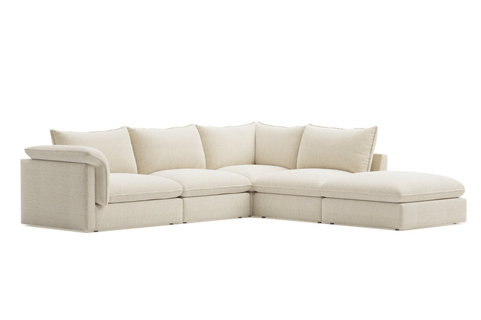 Valencia Frederick Fabric Modular Lounge, 4 Seater Left Arm with Ottoman, Beige