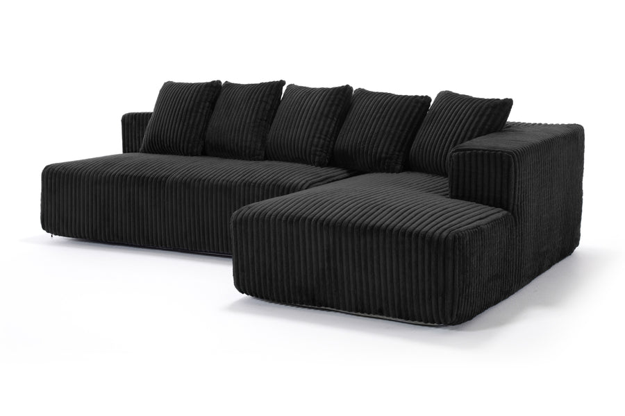 Valencia Alexus Corduroy Fabric Right Chaise Sectional Lounge, Black