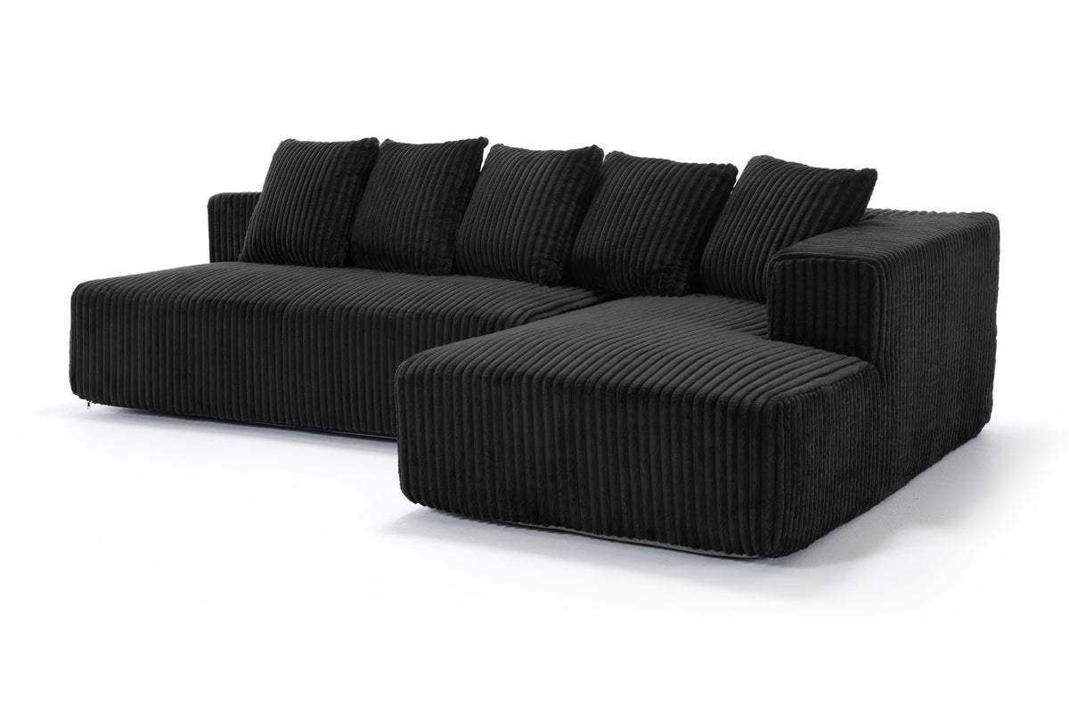 Valencia Alexus Corduroy Fabric Right Chaise Sectional Lounge, Black