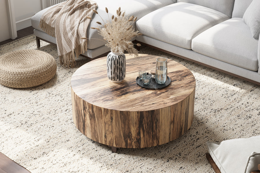 Valencia Yvonne Wood Round Coffee Table, Natural Color