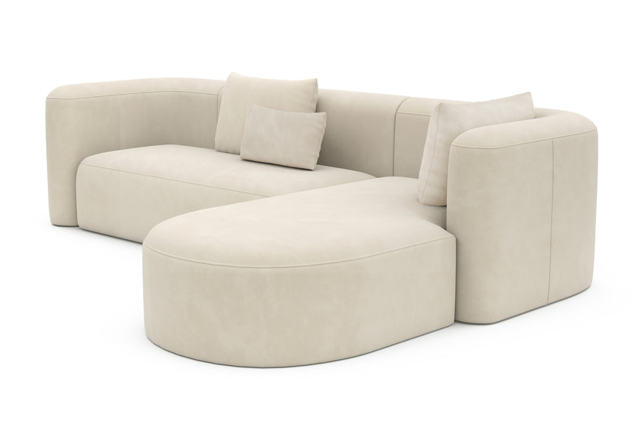 Valencia Jordyn Velvet Fabric Sectional Lounge, Three Seats With Right Chaise, Beige