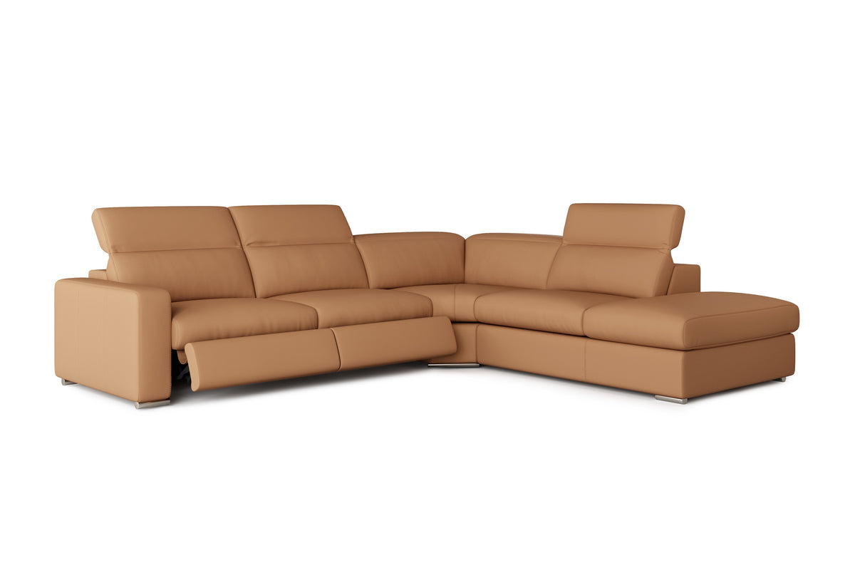 Valencia Clara Leather Reclining Sectional Lounge, Right Hand Chaise, Cognac