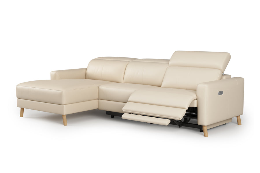 Valencia Elodie Top Grain Leather Sectional Sofa, Three Seats with Left Chaise, Beige