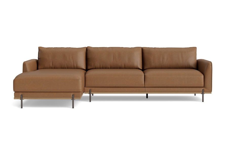 Valencia Imogen Top Grain Leather Sectional Lounge, Three Seats with Left Chaise, Tan