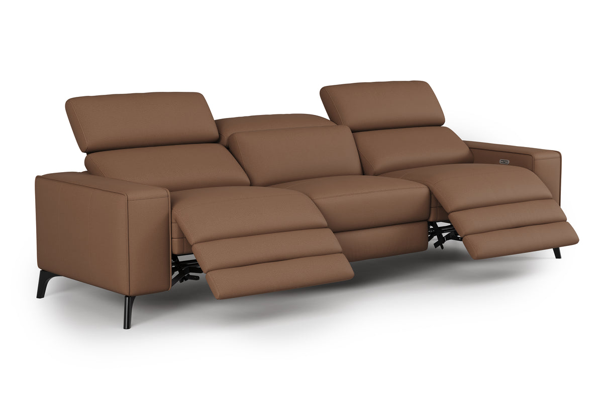 Valencia Esther Top Grain Leather Three Seats with Double Recliners Lounge, Brown