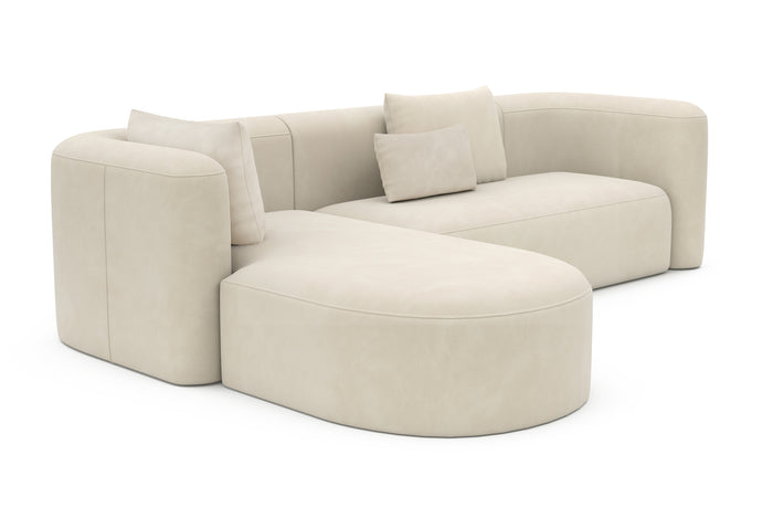 Valencia Jordyn Velvet Fabric Sectional Sofa, Three Seats With Left Chaise, Beige