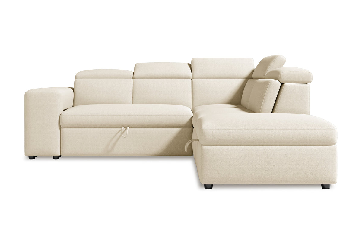 Valencia Finn Fabric Sectional Lounge Bed with Right Hand Storage, Beige Color