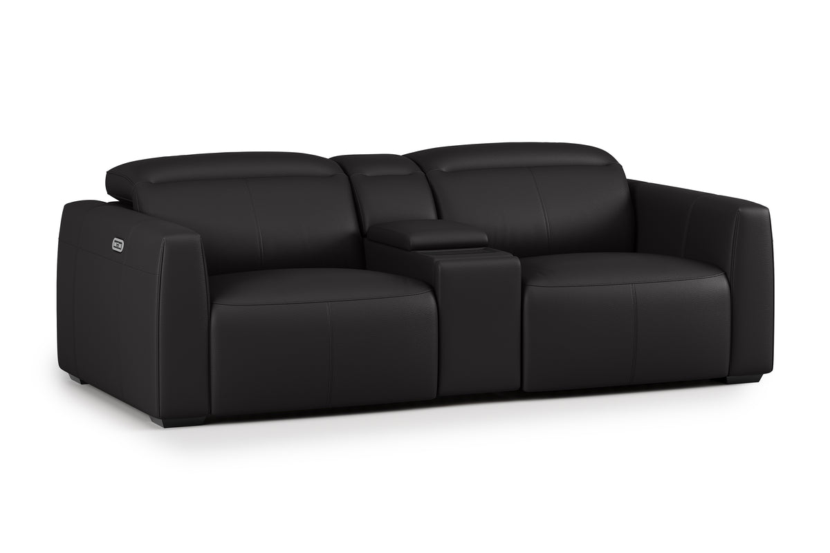 Valencia Carmen Leather Loveseat Dual Recliner with Console Lounge, Black