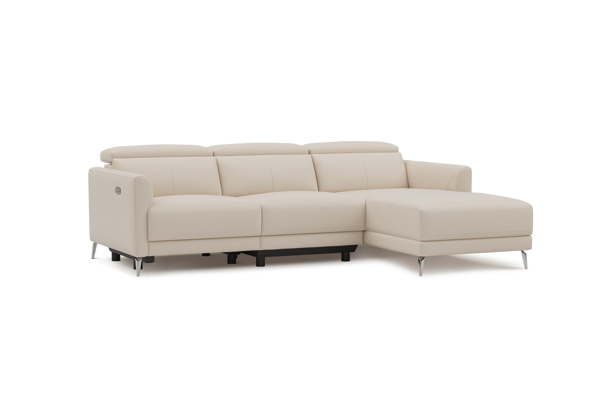 Valencia Andria Modern Right Hand Facing Top Grain Leather Reclining Sectional Lounge, Beige