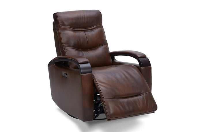 Valencia Laisha Top Grain Leather Power Swivel Glider Recliner Chair, Dark Brown