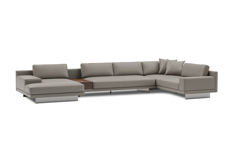 Valencia Alessandro Top Grain Leather Modular Sectional Left Chaise Lounge, Modern Grey