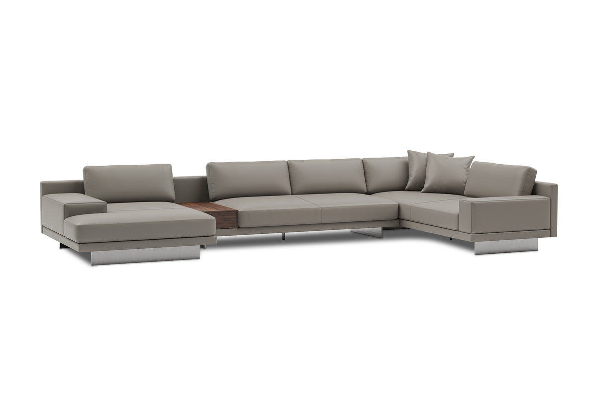 Valencia Alessandro Top Grain Leather Modular Sectional Left Chaise Lounge, Modern Grey