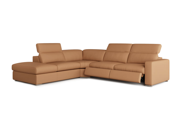 Valencia Clara Leather Reclining Sectional Lounge, Left Hand Chaise, Cognac