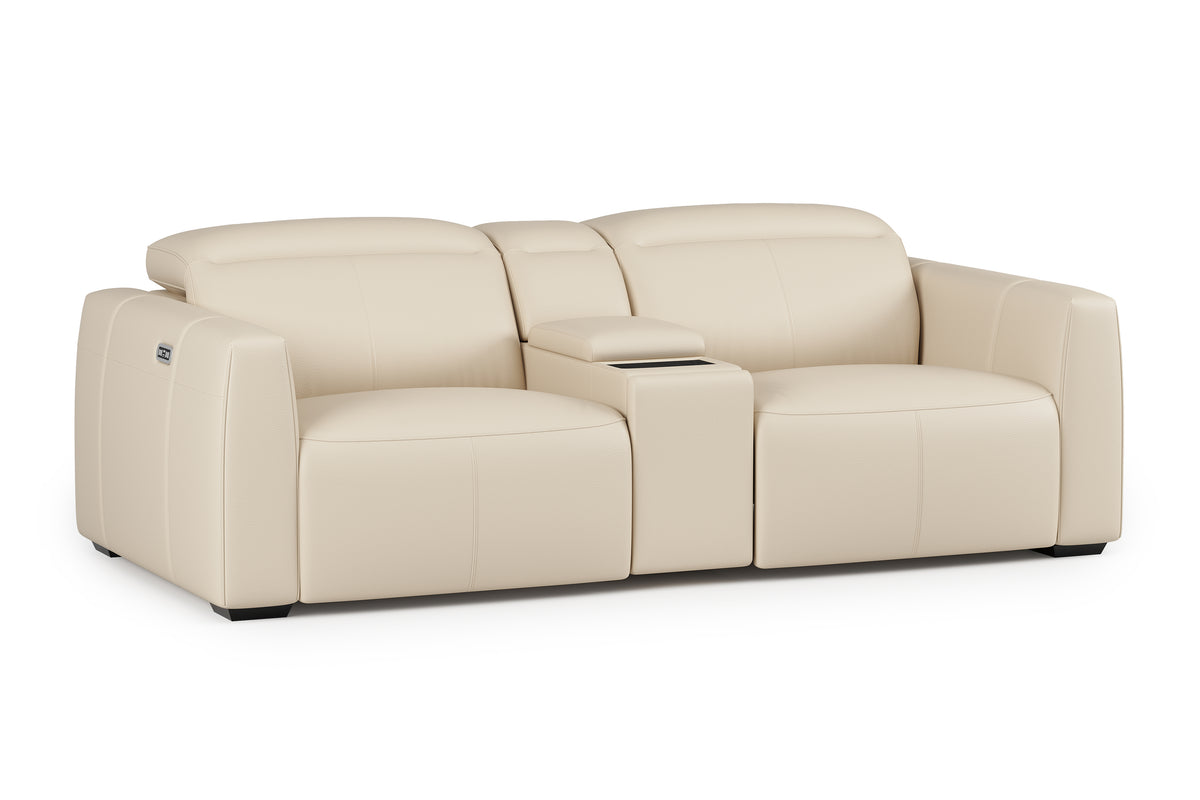 Valencia Carmen Leather Loveseat Dual Recliner with Console Lounge, Beige