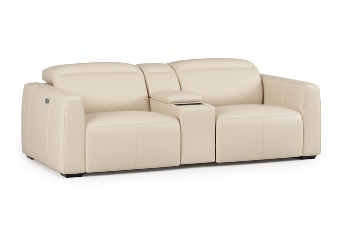 Valencia Carmen Leather Loveseat Dual Recliner with Console Lounge, Beige