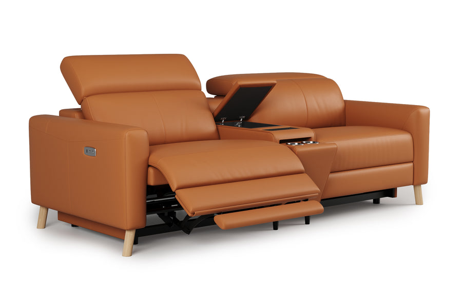 Valencia Elodie Top Grain Leather Loveseat with Console Lounge, Cognac