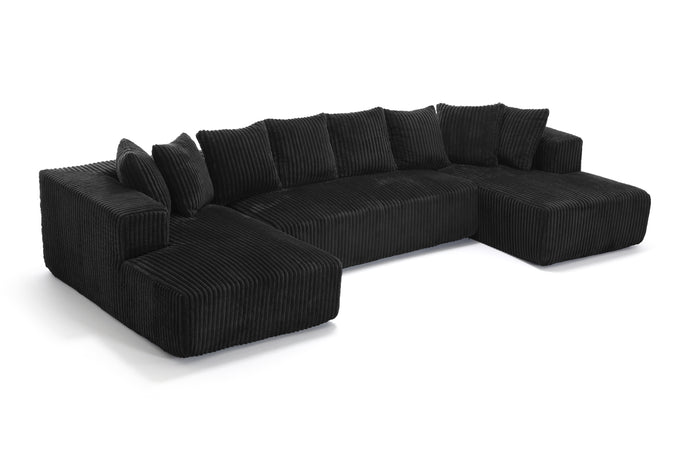 Valencia Alexus Corduroy Fabric U-Shape Sectional Lounge, Black