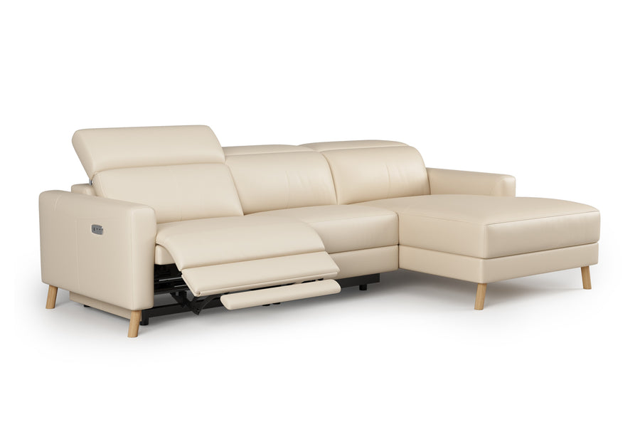 Valencia Elodie Top Grain Leather Sectional Lounge, Three Seats with Right Chaise, Beige