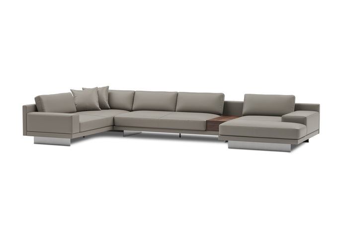 Valencia Alessandro Top Grain Leather Modular Sectional Right Chaise Lounge, Modern Grey