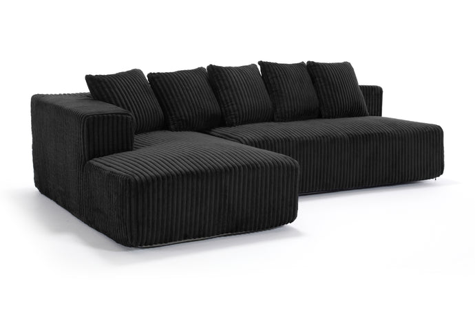 Valencia Alexus Corduroy Fabric Left Chaise Sectional Lounge, Black