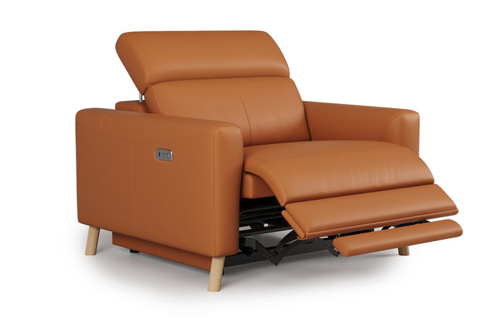 Valencia Elodie Top Grain Leather Recliner Single Seat Lounge, Cognac