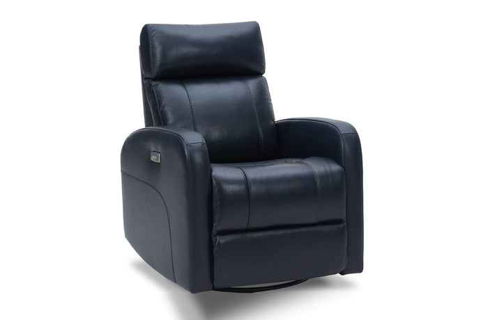 Valencia Dayna Top Grain Leather Power Swivel Glider Recline Chair, Navy Blue