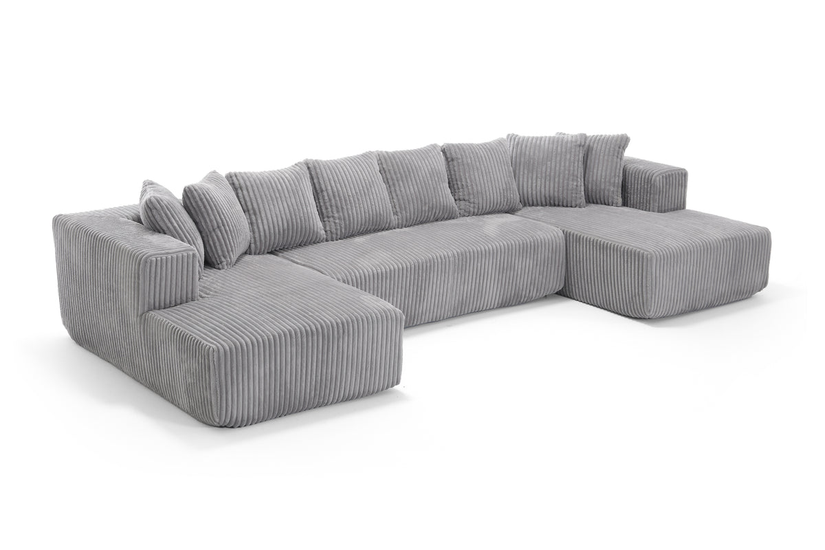 Valencia Alexus Corduroy Fabric U-Shape Sectional Lounge, Light Grey