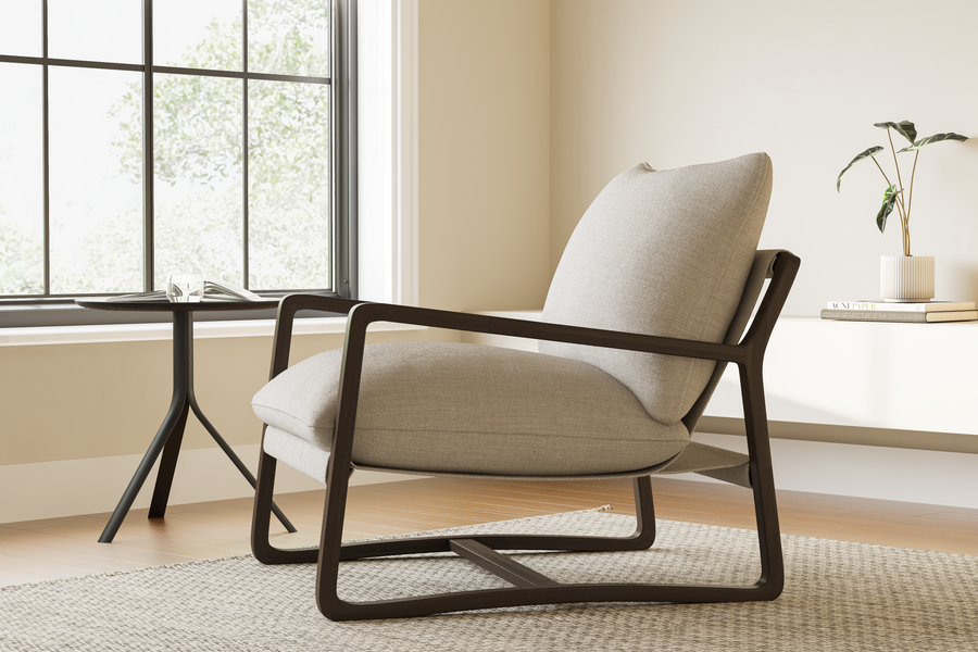 Valencia Lagon Wood Frame Accent Chair, Light Grey