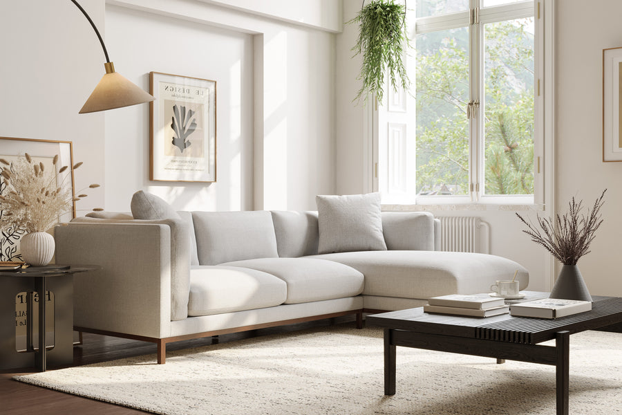 Valencia Bergen Fabric Sectional Lounge with Right Hand Facing Chaise, Beige