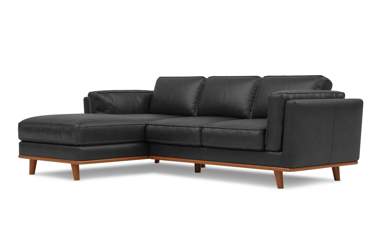 Valencia Artisan Top Grain Leather Three Seats with Left Chaise Leather Lounge, Black