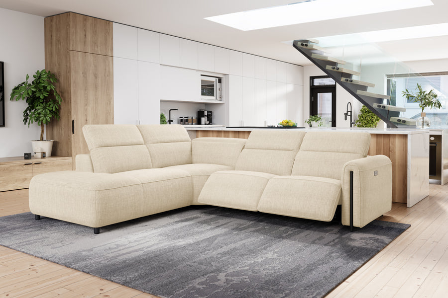 Valencia Octavia Fabric Reclining Sectional Cloud Lounge, L-Shape with Left Chaise, Beige