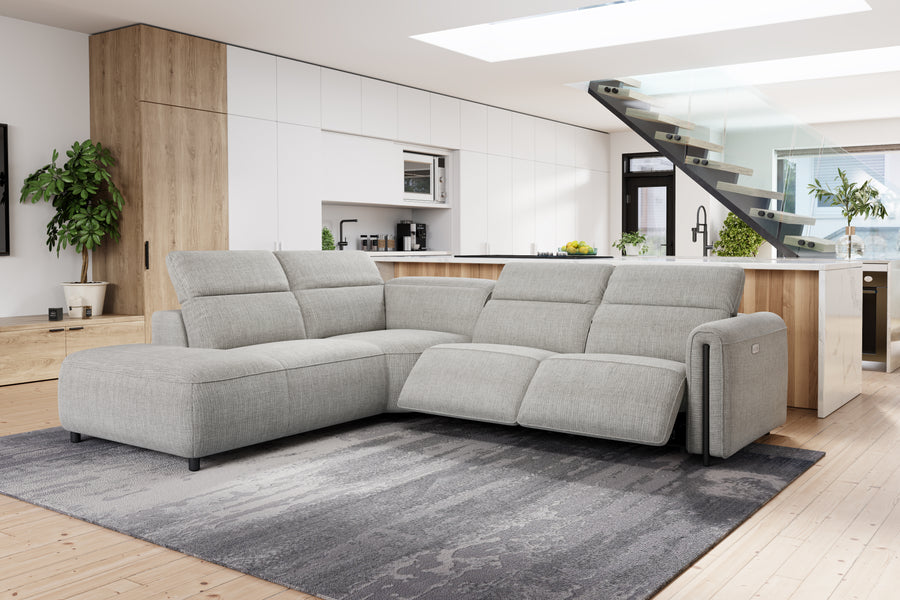 Valencia Octavia Fabric Reclining Sectional Cloud Lounge, L-Shape with Left Chaise, Light Grey