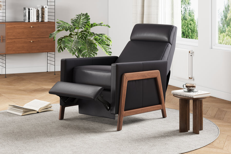 Valencia Yessenia Wood-Framed Leather Recliner Chair, Black