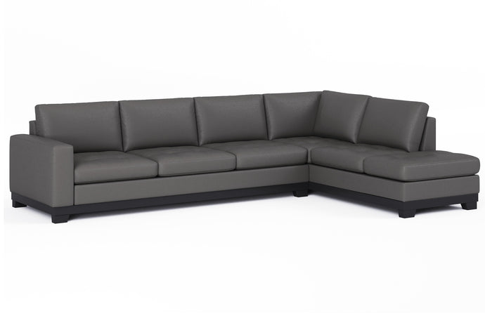 Valencia Aine Top Grain Leather Four Seats with Right Chaise Lounge, Charcoal Grey